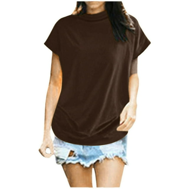 T-shirt à Col Roulé en Coton à Manches Courtes et à Col Rond pour Femmes T-shirt à Manches Longues pour Femmes