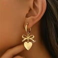 thumbnail image 2 of Fashion Bow Heart Drop Dangle Earrings for Women Silver Gold-Toned Love Hearted Bowknot Dangling Hoop Earring Trendy Click Top Stud Post Lightweitght Wedding Valentine Jewelry, 2 of 12