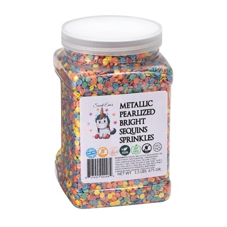 METALLIC PEARLIZED BRIGHT SEQUINS SPRINKLES -Dairy Free,Gluten Free,Egg Free,Vegan,Soy Free,Nuts Free,Kosher,Large,Bulk Candy,Cupcake,Cookies And Cake Topper,Jimmies,