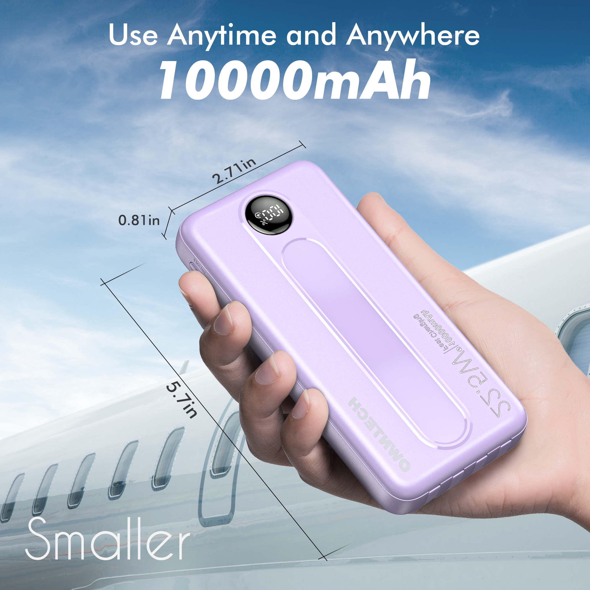 OWNTECH 10000mAh Power Bank, Built-in Cables, 22.5W, Purple photo 5