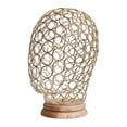 thumbnail image 1 of Cabeza de maniquí hueca de metal con base de madera para pelucas y auriculares. Oro, 1 of 9