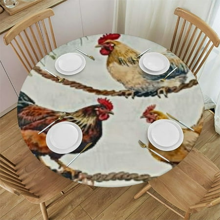 

HAOXIT Farmhouse Rooster Round Table Cloth Decorative Fabric Table Cover Tablecloth for Round Table 38-42