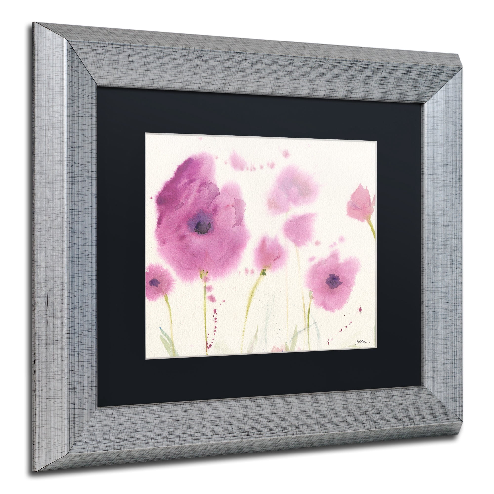Trademark Fine Art "Purple Poppies" Canvas Art by Sheila Golden, Black Matte, Silver Frame