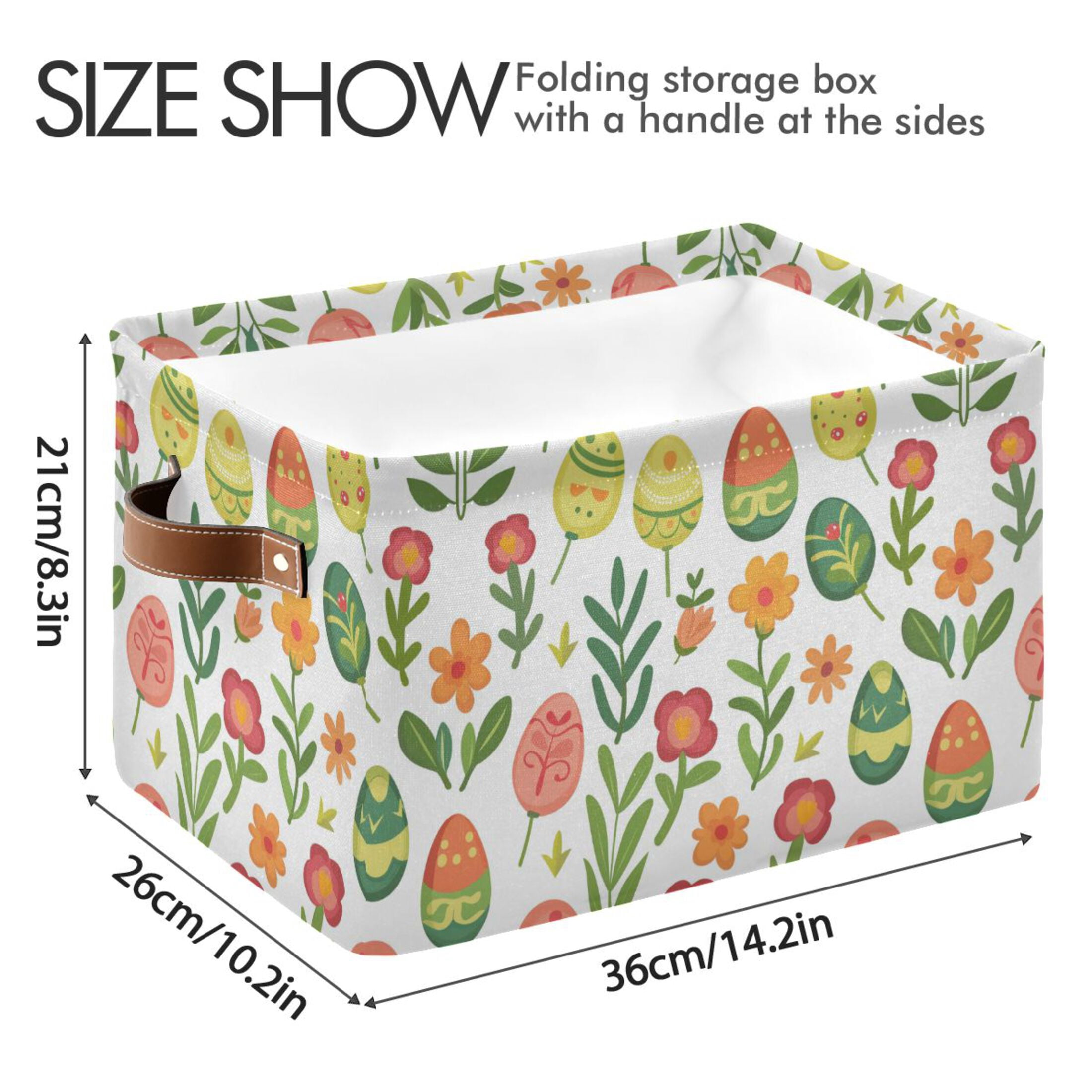 Flower and Easter Eggs Storage Bins with Handle Fabric Organizer Basket Foldable Box 2 Pack 14.2x10.2x8.3
