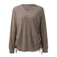 thumbnail image 3 of TIANZEN Women's Solid Color Long Sleeved V Neck Ruffled Loose T Shirt Top For /Summer Womens Athletic Wear, 3 of 3