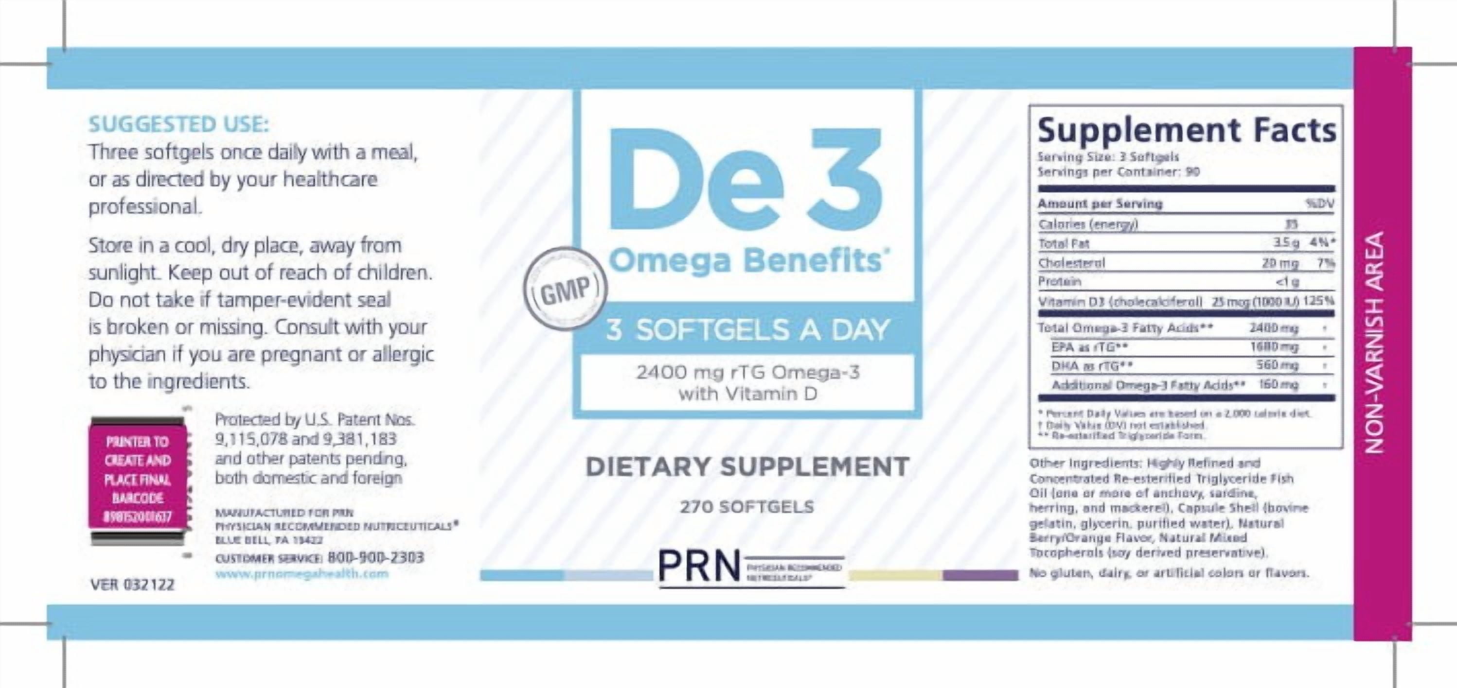 PRN De3 Dry Eye Ultra Pure rTG Omega 3 – Support for Dry Eyes - 2240mg EPA & DHA – New & Improved-Burpless-1 Serving, 3-Month Supply