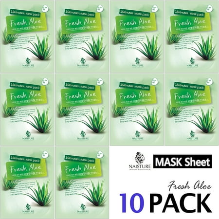 Collagen Facial Sheet Mask Pack (10 Sheets) Face Treatment [NAISTURE] Essence Face Masks - 15 Minute Application For Moisturizing Revitalizing Hydration 0.8 oz, Made in Korea - Fresh