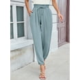 thumbnail image 3 of Chiclily Womens Elastic High Waist Pants Drawstring Work Trousers Joggers Trendy Harem Pants with Pockets, Blue Gray Size M, 3 of 8