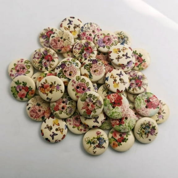 Zhaomeidaxi 100Pcs Vintage DIY Buttons 2 Hole Mixed Colorized Wooden Buttons for Sewing DIY Craft For Clothing