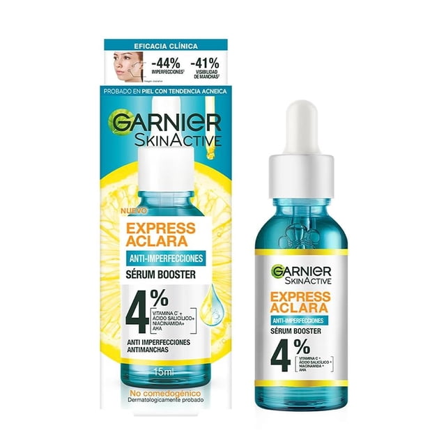 Serum booster Express Aclara Anti Imperfecciones 15 ml Garnier Skin Active Sérum booster Garnier Skin Active anti imperfecciones con ácido salicílico y vitamina C 15 ml