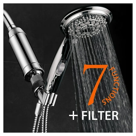 HotelSpa® Ultra-Luxury 7-Setting Handheld Shower Head with Patented ON/OFF Pause Switch and Universal High-Performance Shower Filter with Reversible Dual-Chamber KDF/GAC