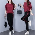 thumbnail image 2 of Vêtements de Printemps et d'Automne pour Femmes Fille style Occidental Réducteur d'Âge simple Ample Amincissant Col Rond Chandail à Manches Longues Pantalon de Sport Ensemble, 2 of 5