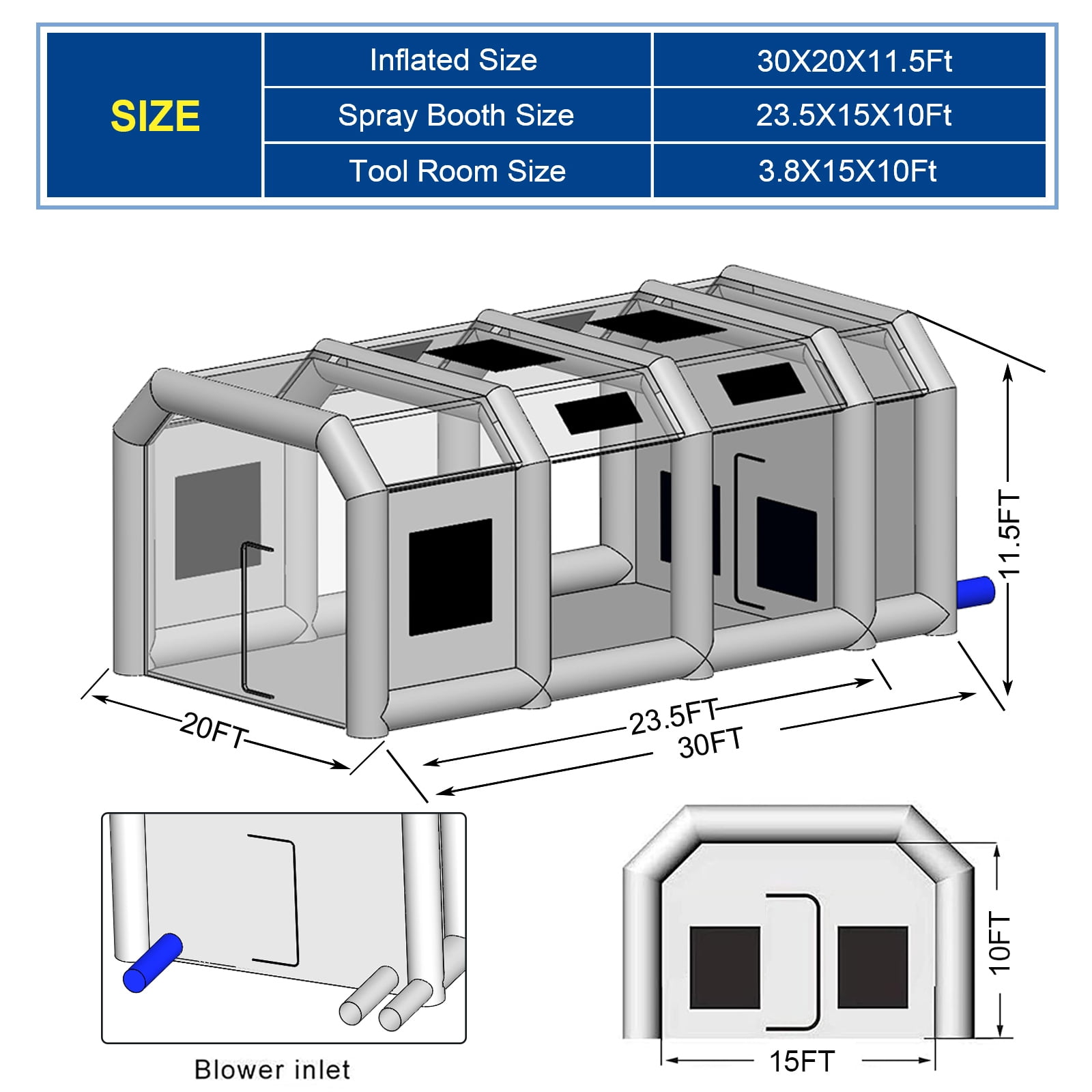 FLAPKWAN Inflatable Paint Booth 30X20X11.5Ft with 1100W+950W Blowers Portable Spray Paint Booth with Muliple Filters for Trucks, Car Parts, Furnitures and Other Painting, Drying and Polishing