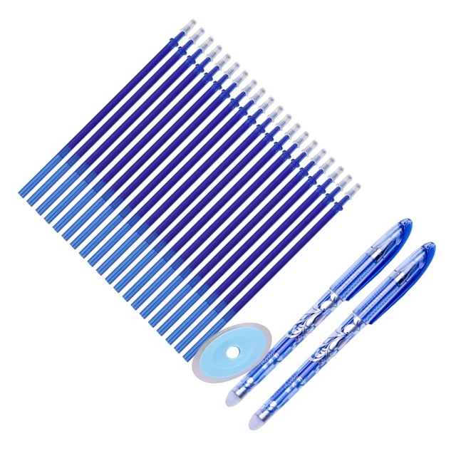 Juego de 23 bolígrafos borrables, punta de 0,5 mm, mango lavable, suave y cómodo, 2 bolígrafos, 1 borrador y 20 recambios azules