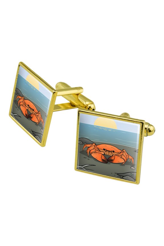 Crab On Beach Square Cufflink Set - Silver or Gold