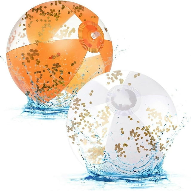 2 Pack 11 Inch Glitter Beach Balls Inflatable Beach Balls - Confetti Ball Water Toys Beach Toys for Beach, Pool Games and Summer Party Favors