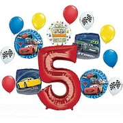 Disney Cars Party Supplies Lightning McQueen 5th Birthday Balloon Bouquet Decorations 15 pieces