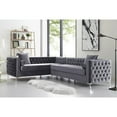 thumbnail image 4 of Inspired Home Sania Velvet Corner Sectional Sofa 120" Right Facing Button Tufted Nailhead Trim, Grey, 4 of 10