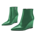 thumbnail image 4 of YDN Women's Pointed Toe Ankle Boots High Wedge Heels with Side Zipper Fashion Dressy Booties Basic Daily Outfit Shoes Size 9 Green, 4 of 5