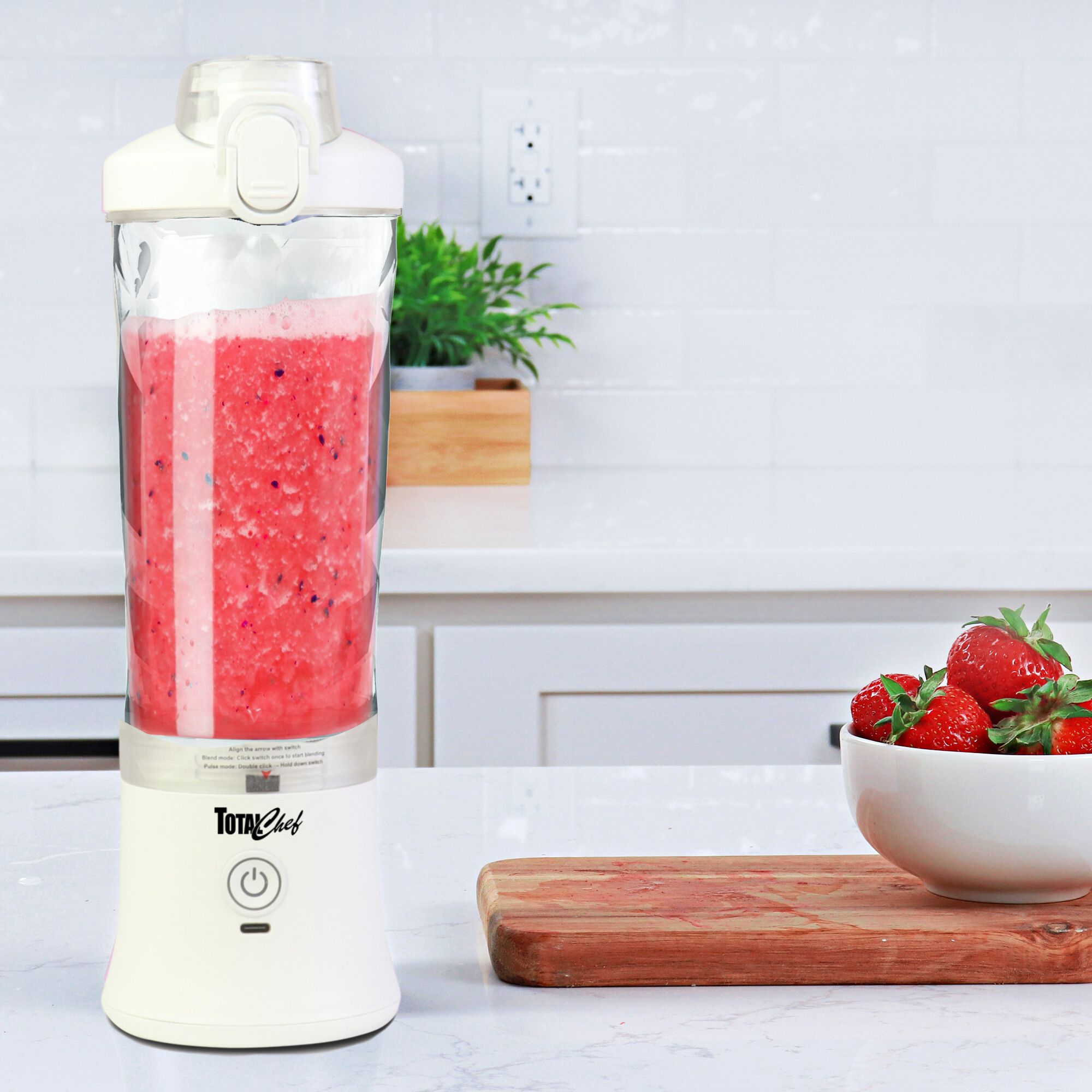 Total Chef Portable Blender 20 oz (600 mL), USB Rechargeable, White