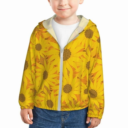 

Ocsxa Sun Flowers Print Kids Active Zipper Sun Protection Jacket Boys Girls Hooded Cooling Shirt-4 Years