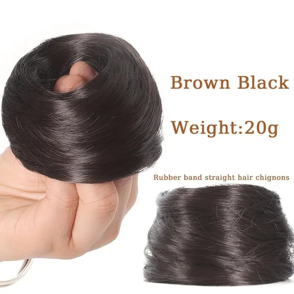 XmhyTop 2PCS Human Hair Messy Bun Hairpieces, Women’s Highlight Scrunchie Style, Elegant Chignon Design for Updos, Natural-Looking Hair Accessory for Daily, Brown Black