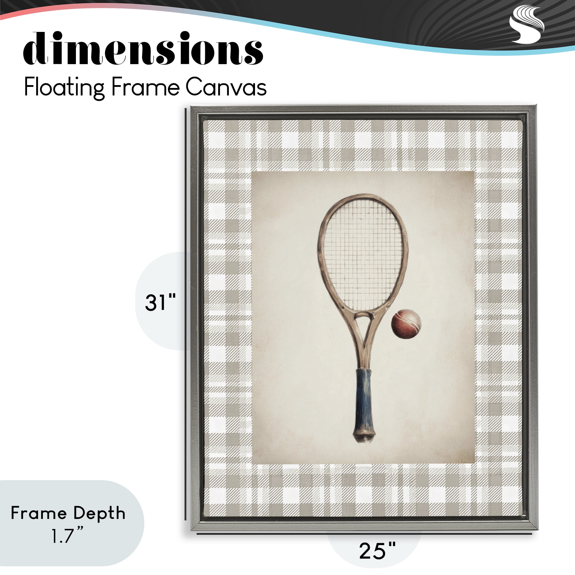 Stupell Industries Vintage Tennis Racket & Ball Gray Framed Floater Canvas Wall Art, design by Sisi and Seb