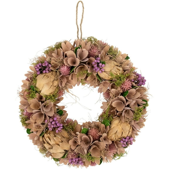 Northlight 12" Purple and Beige Wooden Floral Spring Wreath with Preserved Artichoke