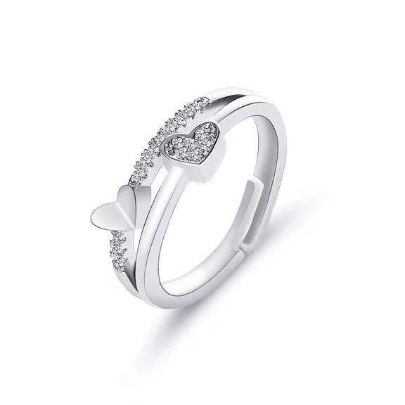 925 Sterling Silver Rings for Women Heart Moon Star Ring Butterfly Open Ring Cubic Zirconia Adjustable Rings Valentine's Day Gift