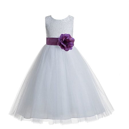 Ekidsbridal White Floral Lace Heart Cutout Flower Girl Dresses Formal Photoshoot Birthday Party Gown 172T 14