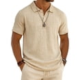 thumbnail image 2 of Mens Polo Shirts Short Sleeve Summer Button Linen Shirt Casual Collared Lightweight Polo Tops Khaki 4XL, 2 of 8