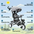 thumbnail image 5 of TROPOW Foldable Baby Tricycle for Kids, 7 in 1 Toddler Tricycle Stroller for 1-5 Year Old, Baby Trike with Safety Harness, Adjustable Push Handle, Storage Basket, Cup Holder, Ride a Trike,Gray, 5 of 10