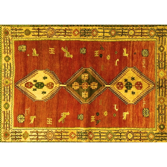 Ahgly Company Machine Washable Indoor Rectangle Persian Yellow Traditional Area Rugs, 5' x 7'