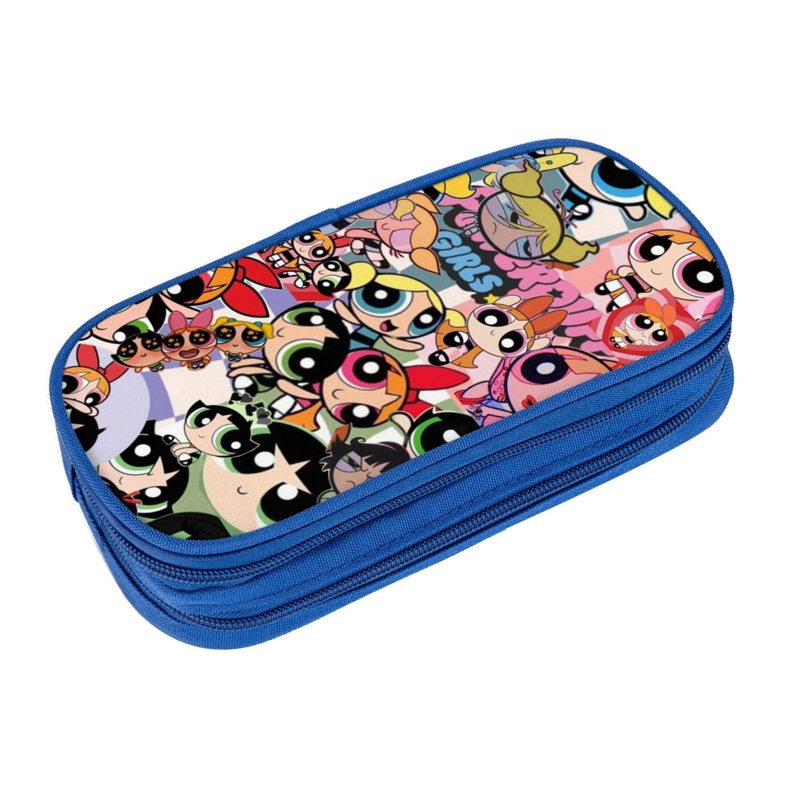 The Powerpuff Gi-rls Pencil Case Large Capacity Pencil Pouch Penbag Office Stationery Organizer Travel Makeup Bag Blue