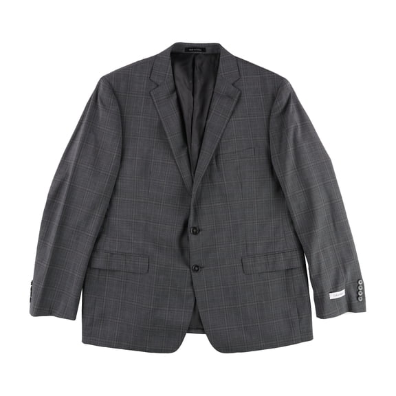 Calvin Klein Mens Windowpane Two Button Blazer Jacket, Grey, 44 X-Long