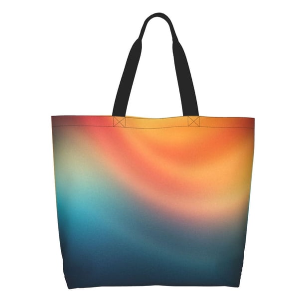 Fotbe yellow orange and teal Bolsa Tote Estética de Lona con Estampado para Mujer - Bolsa Reutilizable de Hombro Casual para Vacaciones, Compras, Trabajo y Gimnasio