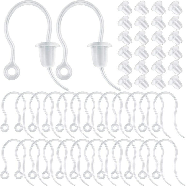 100pcs Plastic Earring Hooks Clear Ear Wire with Loop French Fish