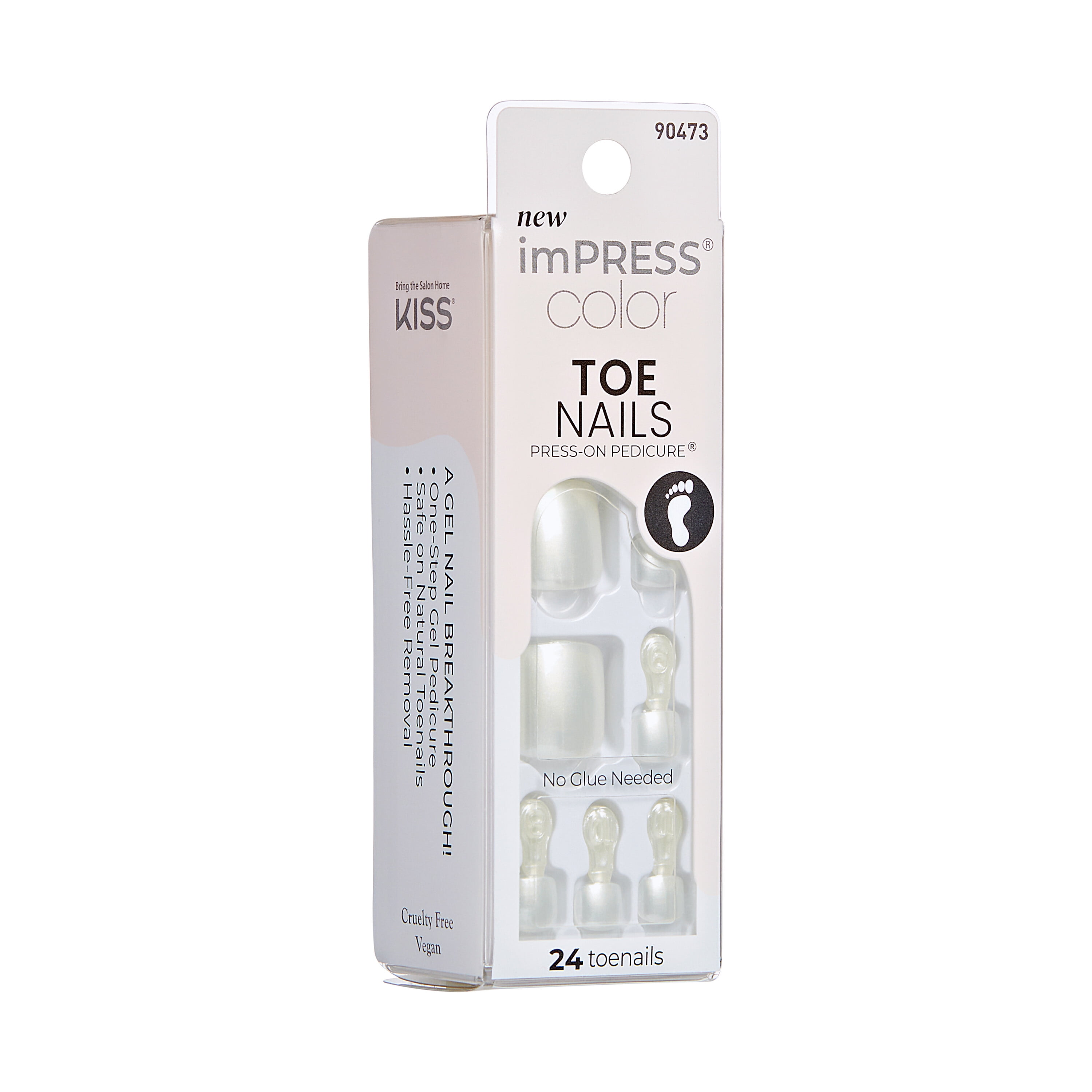 KISS imPRESS Press-On Gel Toenails, Glossy Solid White, 24 Pieces