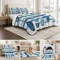 thumbnail image 6 of Twin XL Quilt Set 68''x98'', Lake Paddles Lightweight Summer Bedspread Coverlet Set with 2 Pillow Shams, Summer Watercolor Teal Blue Striped Breathable All Season Quilt Bedding for Dorm/Guest Room, 6 of 9