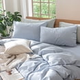 thumbnail image 4 of MooMee Pillowcases 100% Washed Cotton Linen Like Textured Envelope Closure Set of 2 (Cornflower Blue, Standard), 4 of 5