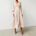 thumbnail image 3 of 2024 Spring New Satin Dress Female Design Sense Lantern Sleeve Notched Slim Temperament Slim Long Dress, 3 of 5