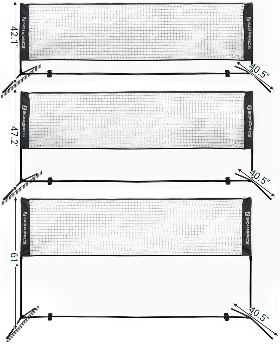 SONGMICS Badminton Net Set Portable Sports Set for Badminton Tennis Kids Volleyball Pickleball Easy Setup Nylon Net with Poles for Indoor Outdoor Court,10FT