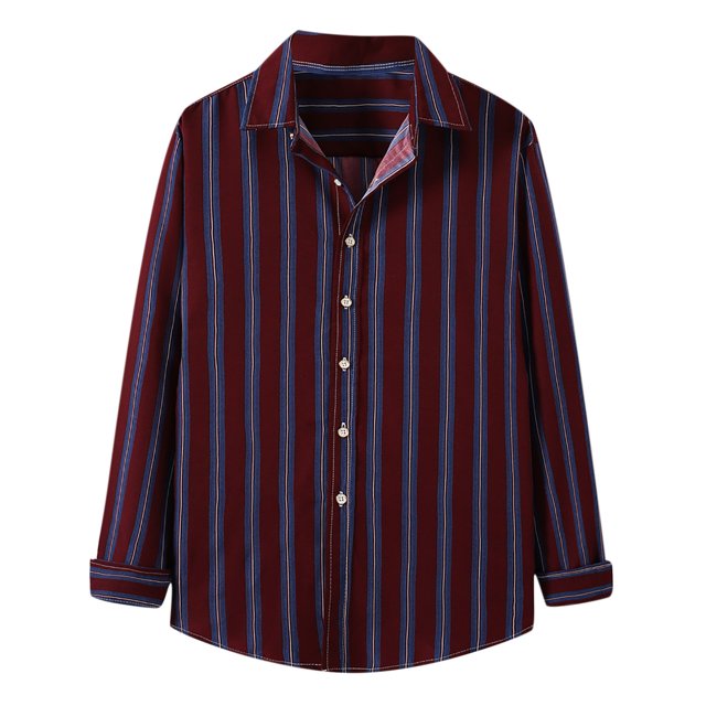 Camisa informal de manga larga con estampado de rayas y botones para hombre Pompotops oipoqjl27934