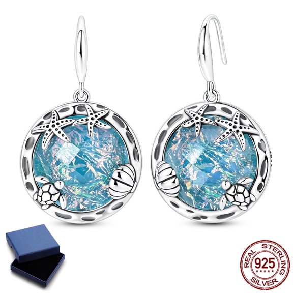 NARMO 925 Sterling Silver Blue Ocean Hook Earrings for Women, Hypoallergenic Sparkling Cubic Zirconia Jewelry Dainty Gift with Box