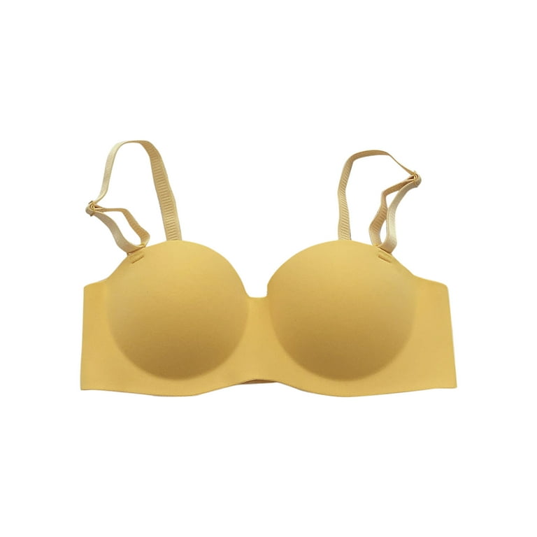 Padded Bras for Women Solid Color Glossy Small Chest Gathered Top  Breathable Everyday Bra Yellow L