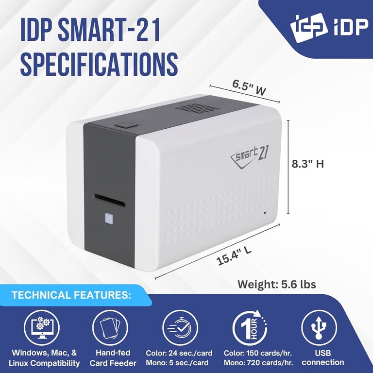 IDP SMART-21S Simplex IDカードプリンタースターターキット IDP SMART-21SK-EZ ID Card Simplex Printer Kit, Includes printer
