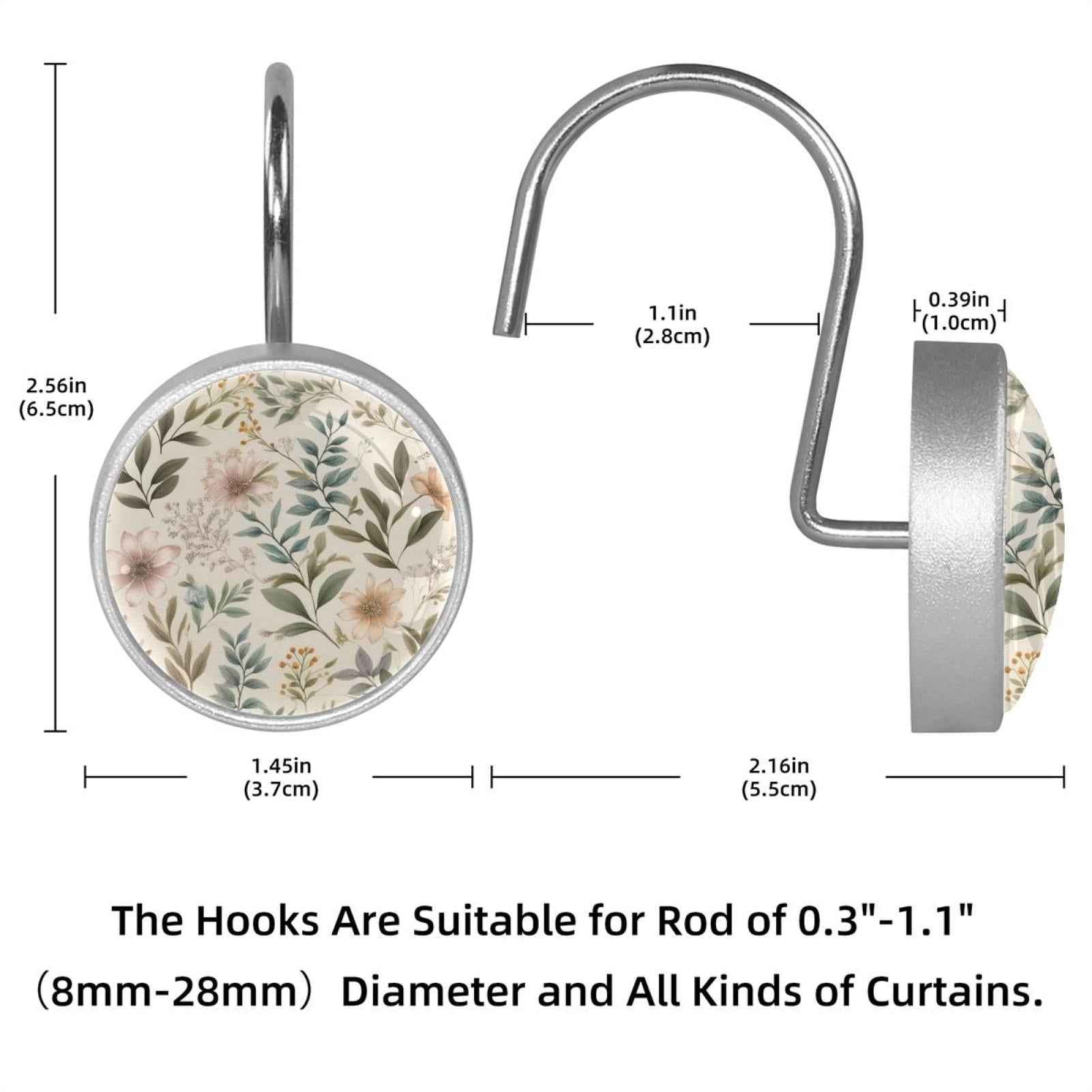 HemaKayy 12 Pcs Shower Curtain Hooks Bathroom Decorative Accessories Faded Floral Specimens