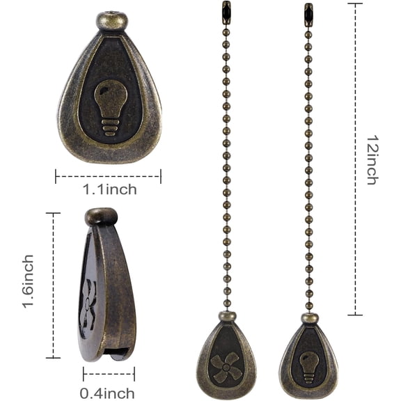Ivyemons 2-Pack 12" Bronze Ceiling Fan Pull Chains -Decorative Extension, 3MM Ball Bead for Fans & Light