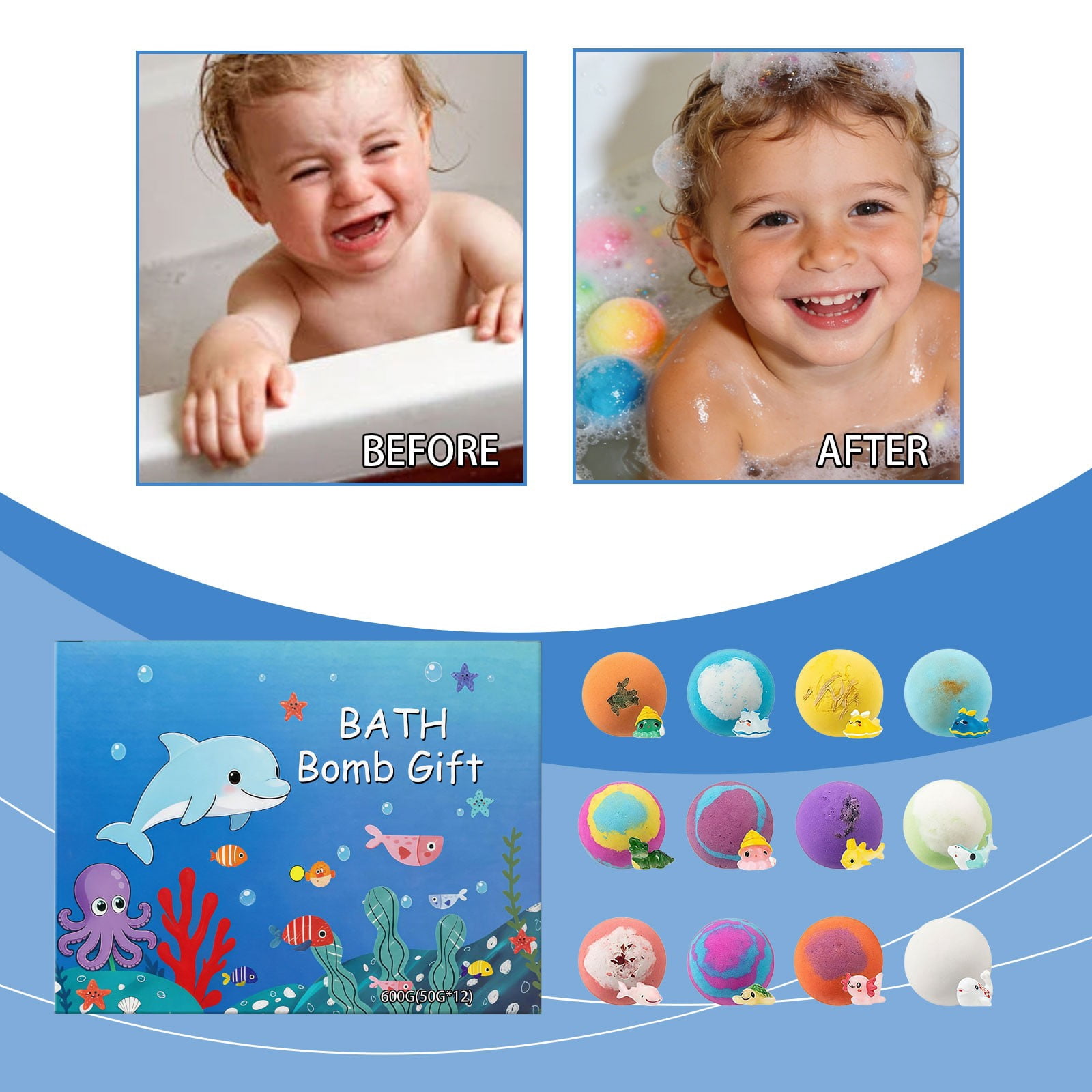 Bath Bombs for Kids with Surprise Inside, 12 Pack Organic Colorful Bubble Bath, Natural Bubble Bath Set for Birthday Presents, Party Favors and Daily Bath Time Fun