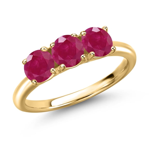 Gem Stone King 18K Yellow Gold Plated Silver Red Ruby Engagement Ring for Women | 1.65 Cttw | Round 5MM | Gemstone July Birthstone | Size 6